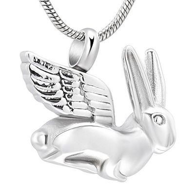 SHEIL Angel Wing Rabbit Urn Pendant for Ashes - Loss of Pet Stainless Steel Cremation Jewelry Memorial Locket Pendant