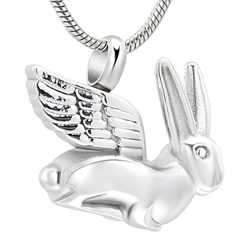SHEIL Angel Wing Rabbit Urn Pendant for Ashes - Loss of Pet Stainless Steel Cremation Jewelry Memorial Locket Pendant