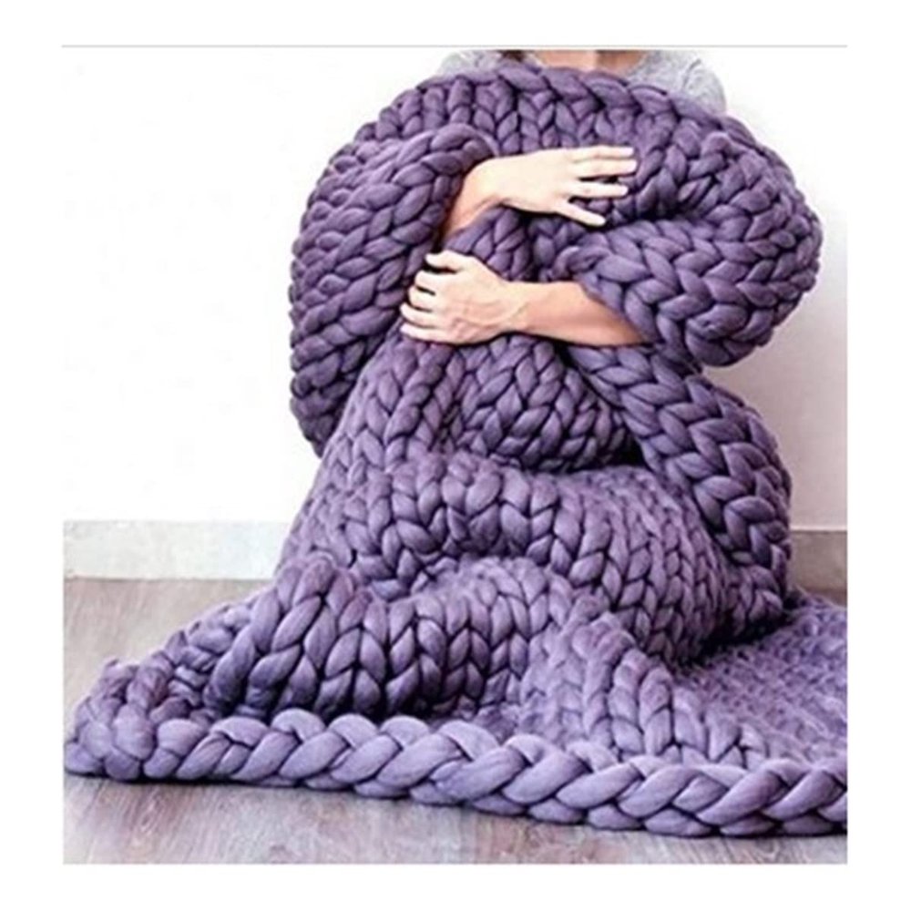 Bannr Blanket Queen Size Soft Warm Large Handmade Knitted Coarse Woolen Blanket Pretty Gift for Winter Bed Sofa Travel Pillows (Color : Purple, Size : 120x180cm(1.75kg))