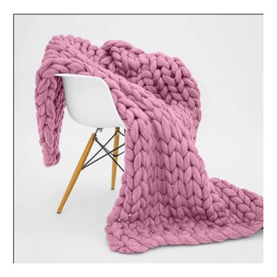Bannr Blanket Queen Size Soft Warm Large Handmade Knitted Coarse Woolen Blanket Pretty Gift for Winter Bed Sofa Travel Pillows (Color : Light Pink, Size : 200x200cm(3.2kg))