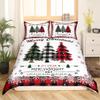 Manfei Xmas Tree Duvet Cover Set Full Size, Merry Christmas Comforter Cover with 2 Pillowcases, New Year Theme Plaid Print Bedding Set 3pcs for Kids Boys Girls Bedroom Decor,No Comforter view 3