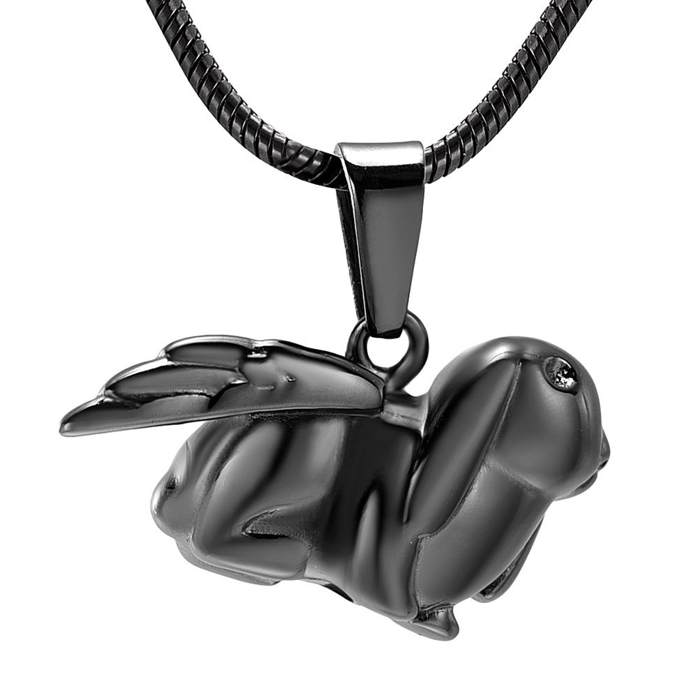 SHEIL Loss of Pet Memorial Jewelry - Stainless Steel Angel Wing Rabbit Cremation Urn Pendant Ashes Holder Keepsake Necklace