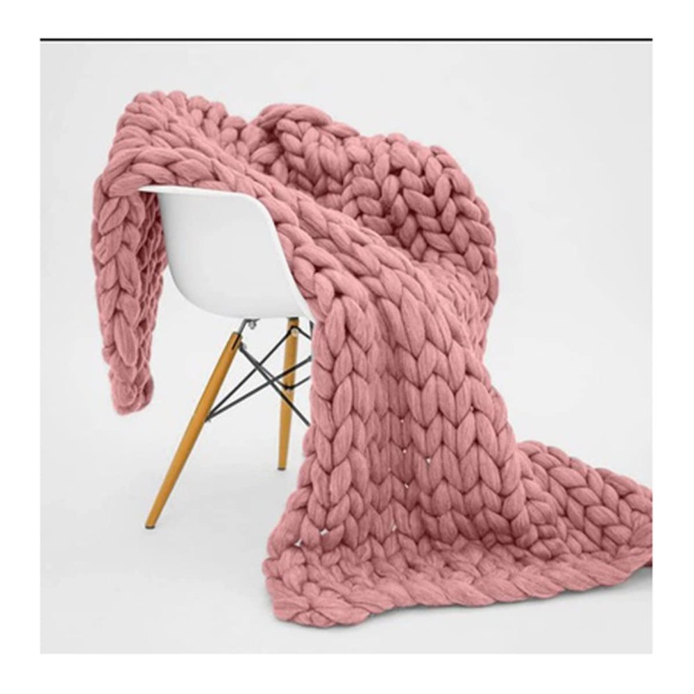 Bannr Blanket Queen Size Soft Warm Large Handmade Knitted Coarse Woolen Blanket Pretty Gift for Winter Bed Sofa Travel Pillows (Color : Peach, Size : 120x150cm(1.6kg))