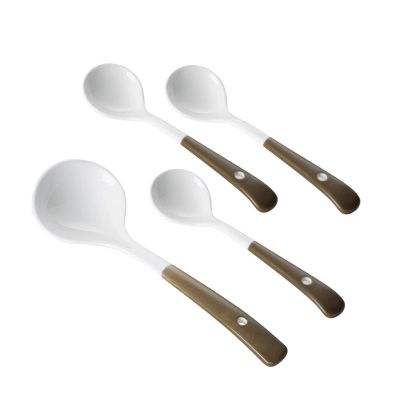 Bulk Spoons Set Household Ceramic Spoon Large Long Handle Spoon Rice Spoon Porcelain Spoon Small Combination Set Spoons for Eating (Color : Mocha, Size : 4 spoons combined)