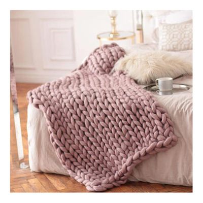 Bannr Blanket Queen Size Soft Warm Large Handmade Knitted Coarse Woolen Blanket Pretty Gift for Winter Bed Sofa Travel Pillows (Color : Dark Pink, Size : 120x180cm(1.75kg))