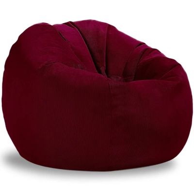 SXBCyan Corduroy Sofa Cover Bean Bag Chair Pouf Ottoman Big Beanbag Puff Sac Recliner Lounge Floor Corner Seat Futon (Color : Wine red, Size : 90cm)