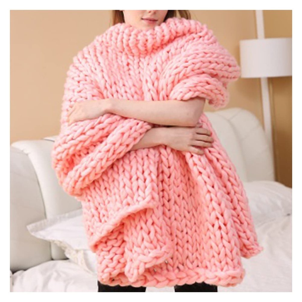 Bannr Blanket Queen Size Soft Warm Large Handmade Knitted Coarse Woolen Blanket Pretty Gift for Winter Bed Sofa Travel Pillows (Color : Bright Pink, Size : 120x180cm(1.75kg))