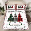 Manfei Xmas Tree Sheet Set Twin Size, Merry Christmas Bed Sheet Set 3pcs with Deep Pocket Fitted Sheet + Flat Sheet + 1 Pillowcase, New Year Theme Plaid Print Bedding Set for Kids Girls Room Decor view 2