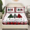 Manfei Xmas Tree Sheet Set Twin Size, Merry Christmas Bed Sheet Set 3pcs with Deep Pocket Fitted Sheet + Flat Sheet + 1 Pillowcase, New Year Theme Plaid Print Bedding Set for Kids Girls Room Decor view 3