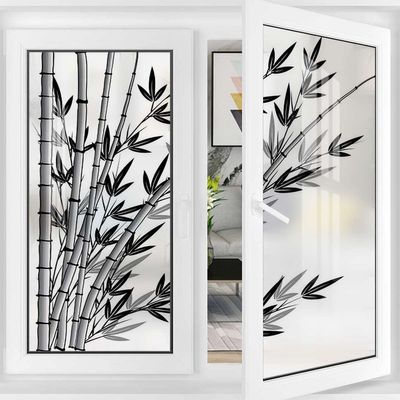 Grey Charcoal Privacy Window Film Frosted Window Stickers Bamboo Tree Clear Simple Background Removable Static Cling Window Film Stickers Bamboo 35.4Wx78.7L-inch x2 Pcs