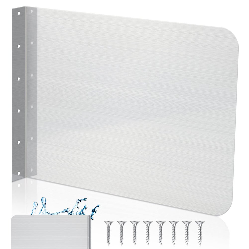 Amylove 17 x 12 Inch Stainless Steel Splash Guard Stainless Steel Wall Mount Guard with Screws Screws for Bathroom Sink Side Sink Splash Prep Sinks Protector for Commercial Kitchen Restaurant