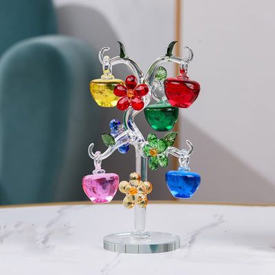 DECRZPB Crystal Glass Colorful Fruits Flower Tree Glass Ornament Figurine Hanging Fruits Birthday Wedding Gift Living Dining Table Home Decor