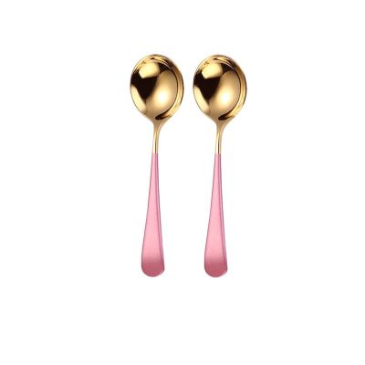 Bulk Spoons Set Stainless Steel Small Spoon Long Handle Household Cake Small Spoon Exquisite Western Food Spoon Color Spoon Spoons for Eating (Color : Pink)