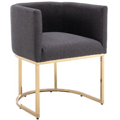 Wahson Modern Upholstered Barrel Dining Chairs with Arms Set, Linen & Dining Room Seating, 18.5" Bucket Chairs, Golden Metal Frame, Charcoal