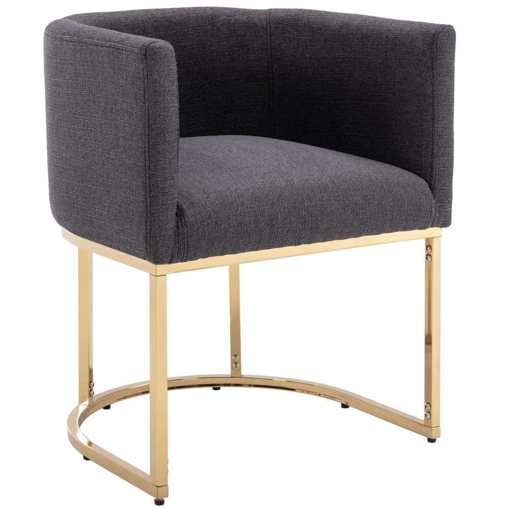 Wahson Modern Upholstered Barrel Dining Chairs with Arms Set, Linen & Dining Room Seating, 18.5" Bucket Chairs, Golden Metal Frame, Charcoal