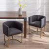 Wahson Modern Upholstered Barrel Dining Chairs with Arms Set, Linen & Dining Room Seating, 18.5" Bucket Chairs, Golden Metal Frame, Charcoal view 2