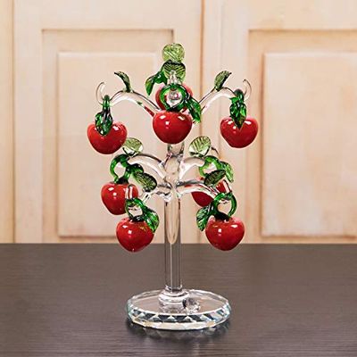 Crystal Glass Red Cherry Tree Glass Ornament Figurine Hanging Fruits Birthday Wedding Gift Living Dining Table Home Decor