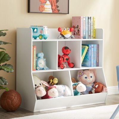 Kovhzcu Toy Storage Organizer with Bookshelf, 5-Cubby Children's Toy Shelf, Toy Storage Cabinet for Children's Room, Playroom, Hallway, Kindergarten, School