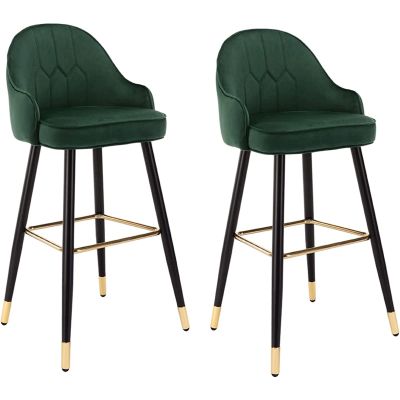 ABGRC Ergonomic Barstool Set of 2, 26 Inch Velvet Bar Stools with Backs, Black Chrome Plated Metal Upholstered Seat Stools