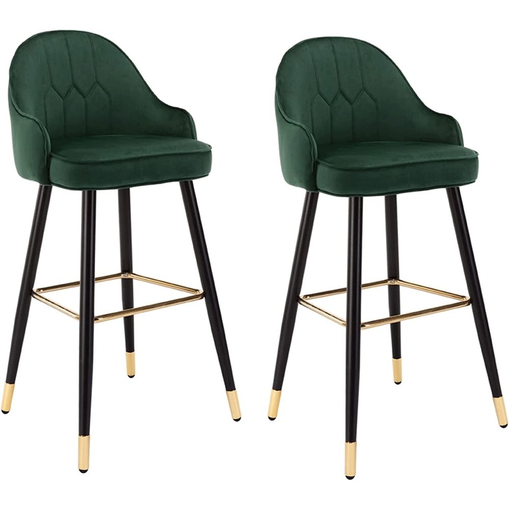 ABGRC Ergonomic Barstool Set of 2, 26 Inch Velvet Bar Stools with Backs, Black Chrome Plated Metal Upholstered Seat Stools