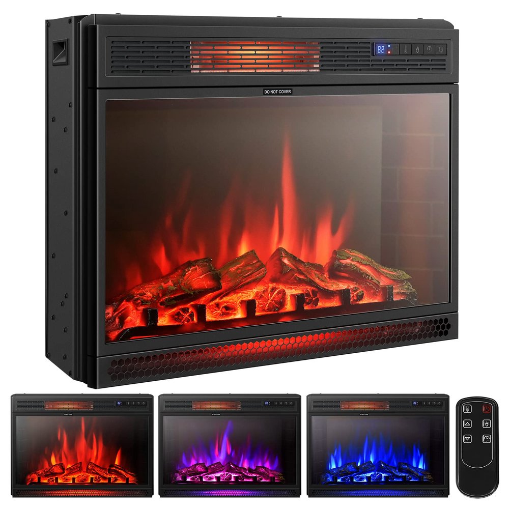 S AFSTAR 29 Inches Electric Fireplace Insert, 900/1350W Recessed Electric Fireplace w/ 3 Available Flame Colors & 4 Brightness, Touch Screen & Remote Control