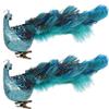 12" Teal Blue Peacock Christmas Ornament with Clip-on Feather Tail, Wedding Christmas Tree Decoration (2 Pack) view 1