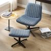 Art Leon Desk Chair No Wheels - with Ottoman and Lumbar Pillow, Armless Office Chair No Wheels, Criss Cross Chair, Modern Swivel Height Adjustable Wide Seat Computer Task Vanity Chair, Indigo Linen view 1