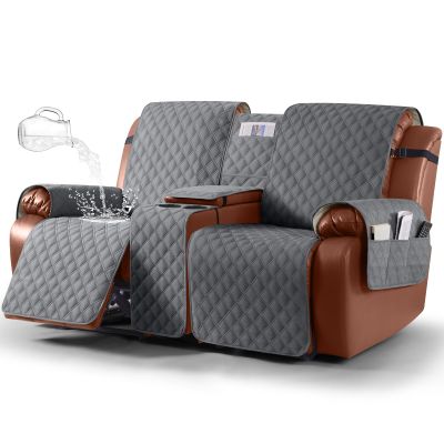 Ruaozz Waterproof Loveseat Recliner Cover with Console Non-Slip Reclining Couch Covers Split Sofa Slipcovers with Elastic Straps for Kids, Dogs, Pets (Dark Grey, 2 Seater)