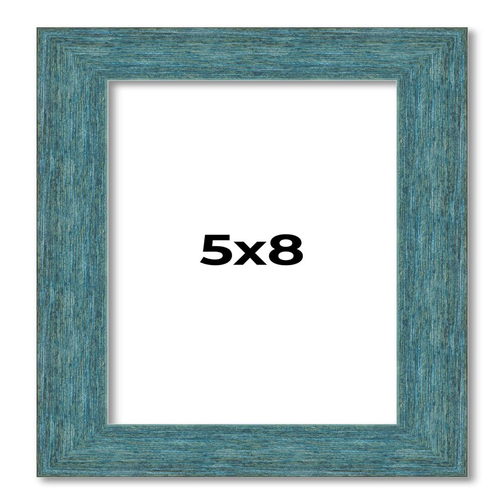 5x8 IN Frame Blue Rustic Barnwood Solid Wood Picture Frame Width 1.25 Inches | Interior Depth 0.5 Inches | Gustav Blue Frame Complete with UV Acrylic, Foam Board Backing & Hanging Hardware