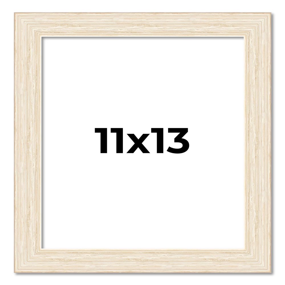11x13 Frame Barnwood White Solid Wood Picture Frame Width 1.5 Inches | Interior Depth 0.5 Inches | Whitewashed Distressed Frame with UV Acrylic, Foam Board Backing & Hanging Hardware