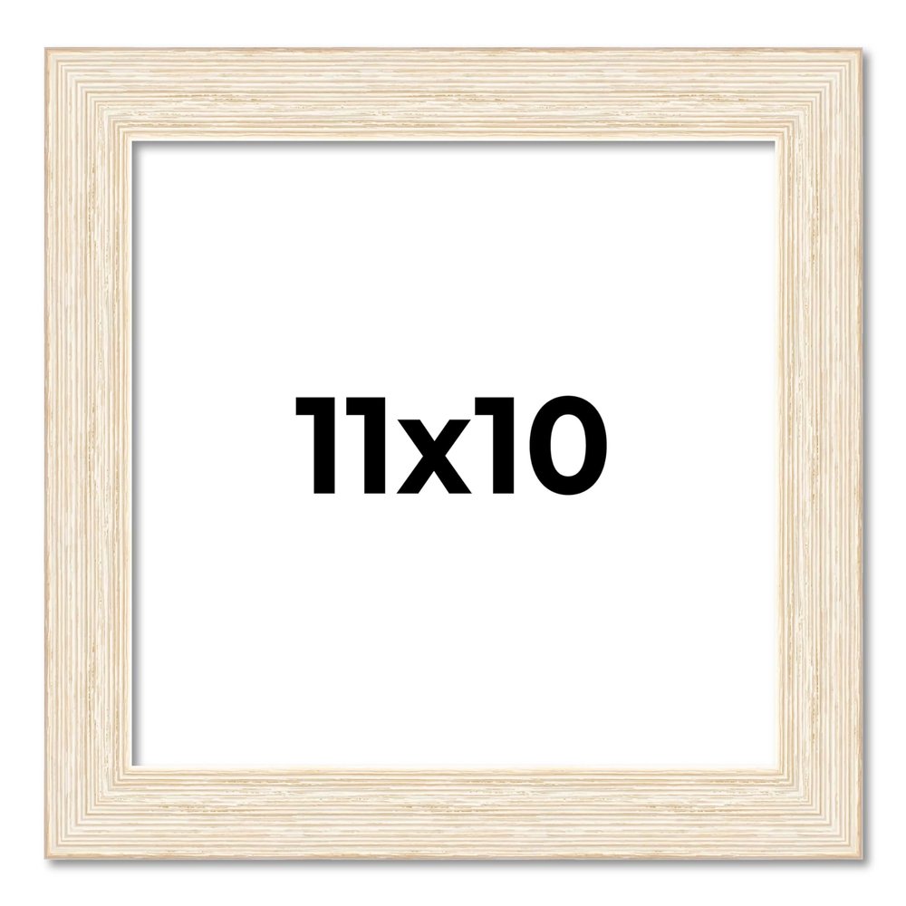 11x10 Frame Barnwood White Solid Wood Picture Frame Width 1.5 Inches | Interior Depth 0.5 Inches | Whitewashed Distressed Frame with UV Acrylic, Foam Board Backing & Hanging Hardware