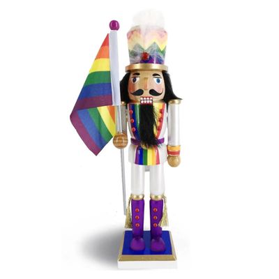 Nutcracker Ballet Gifts Pride Nutcracker Soldier in Rainbow Colors Waving Rainbow Flag- Show Your Pride During The Christmas Holiday and Year Round, Large 12 Inch