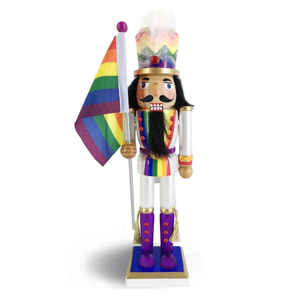 Nutcracker Ballet Gifts Pride Nutcracker Soldier in Rainbow Colors Waving Rainbow Flag- Show Your Pride During The Christmas Holiday and Year Round, Large 12 Inch