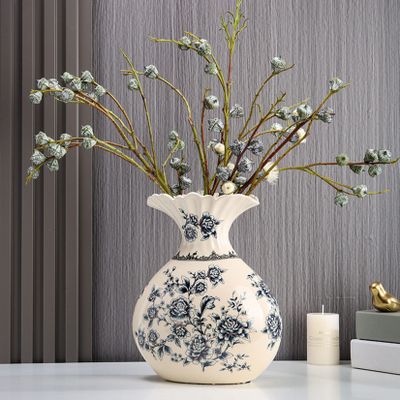 Vase Chinese Ceramic Porcelain Vase Home Decor Flower Vase for Shelf Home Dcor Japanese Vase 10.5 Inch,Sophisticated Vessel for Wedding Decorative Branches and Dried Flower,E