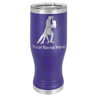 LaserGram 14oz Vacuum Insulated Pilsner Mug, Salsa Dancers, Personalized Engraving Included (Dark Purple)