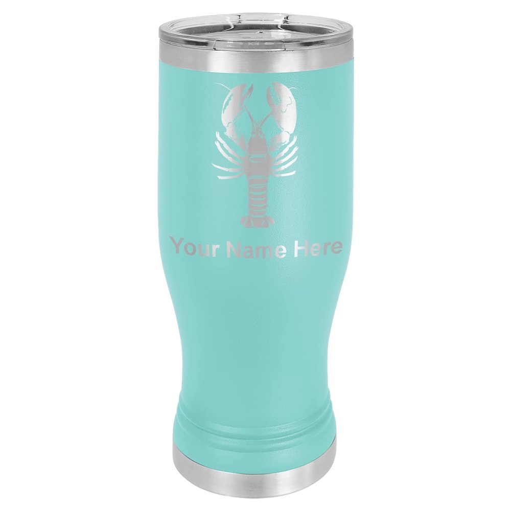 LaserGram 14oz Vacuum Insulated Pilsner Mug, Lobster, Personalized Engraving Included (Teal)