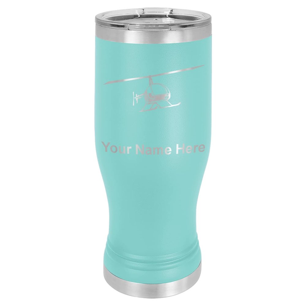 LaserGram 14oz Vacuum Insulated Pilsner Mug, Helicopter 2, Personalized Engraving Included (Teal)