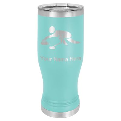 LaserGram 14oz Vacuum Insulated Pilsner Mug, Curling Figure, Personalized Engraving Included (Teal)