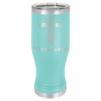LaserGram 14oz Vacuum Insulated Pilsner Mug, Bible Verse John 14-6, Personalized Engraving Included (Teal)