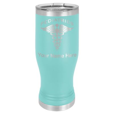 LaserGram 14oz Vacuum Insulated Pilsner Mug, Pediatrics, Personalized Engraving Included (Teal)