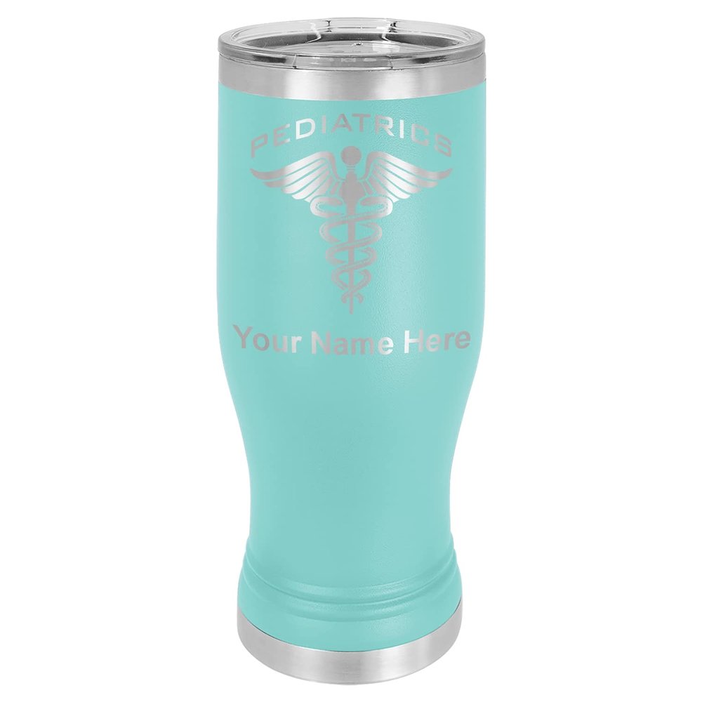 LaserGram 14oz Vacuum Insulated Pilsner Mug, Pediatrics, Personalized Engraving Included (Teal)