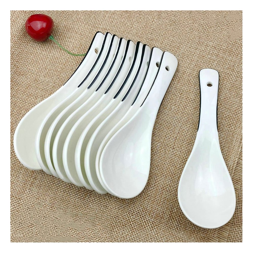 Bulk Spoons Set 10Pcs White Porcelain Spoons Ceramics Soup SpoonHot Rice Scoop Spoon Kitchen Tableware Stir Spoon 5.5in Spoons for Eating