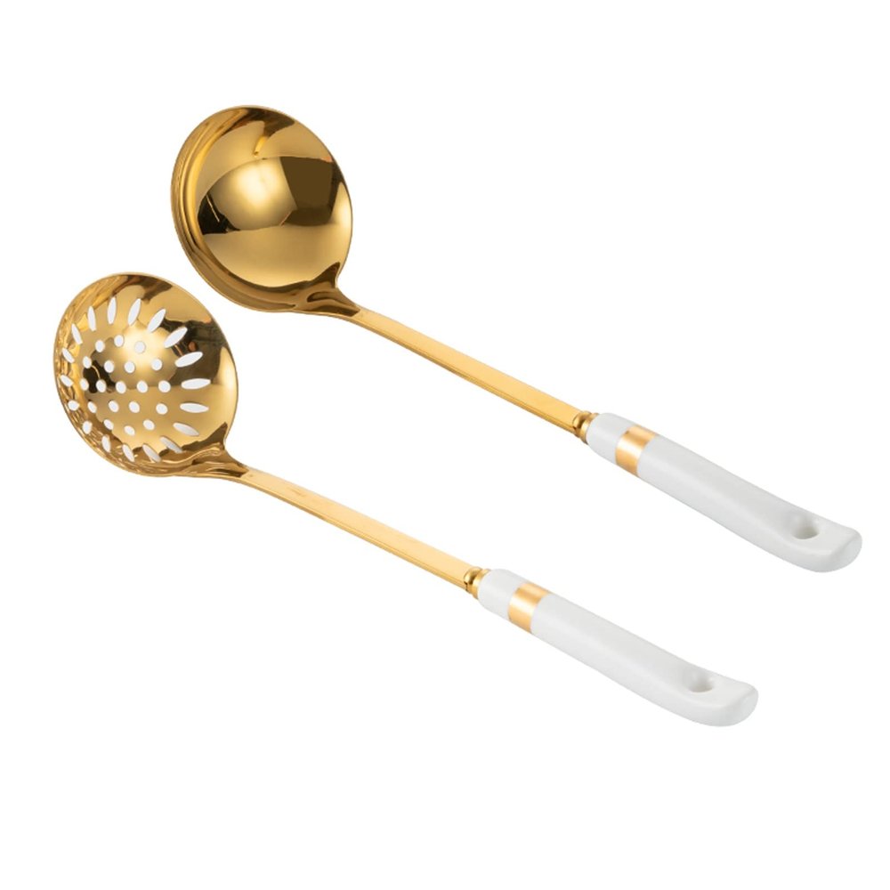 Bulk Spoons Set Soup Spoon Hot Pot Spoon Colander Ceramic Stainless Steel Long Handle Spoons Kitchen Tableware Stir Stirring Spoons 11in Set Of 2 Spoons for Eating (Color : A)