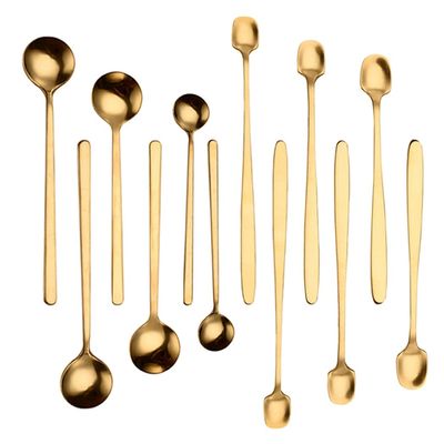 Bulk Spoons Set 12pcs/Set Coffee Spoon Stainless Steel Golden Mini Teaspoons Sugar Dessert Spoon Ice Cream Soup Spoon Kitchen Accessories Spoons for Eating