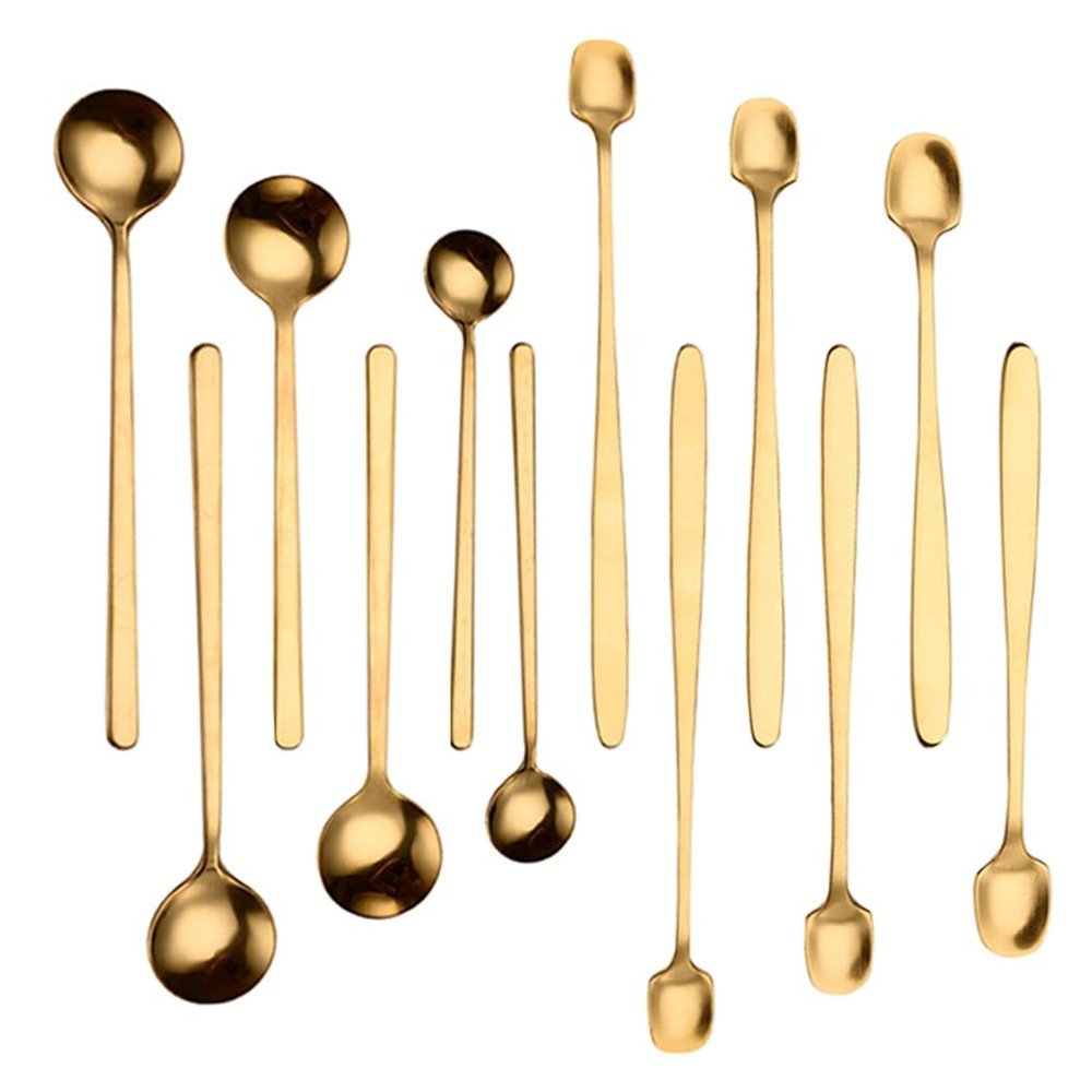 Bulk Spoons Set 12pcs/Set Coffee Spoon Stainless Steel Golden Mini Teaspoons Sugar Dessert Spoon Ice Cream Soup Spoon Kitchen Accessories Spoons for Eating