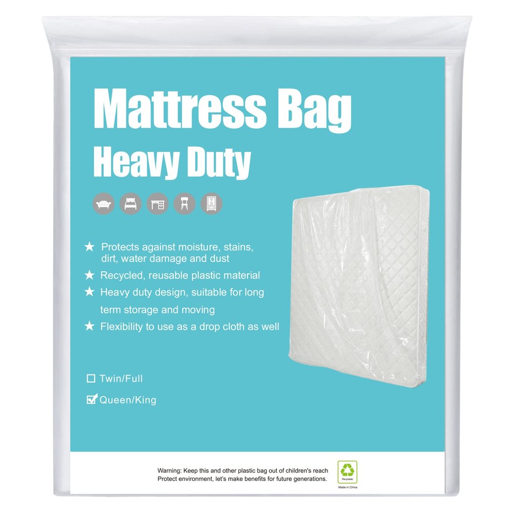[1-Pack 5-Mil] HOMEIDEAS Mattress Bag (Queen/King) for Moving and Storage Opaque Mattress Disposal Bag - Heavy Duty & Tear Resistant