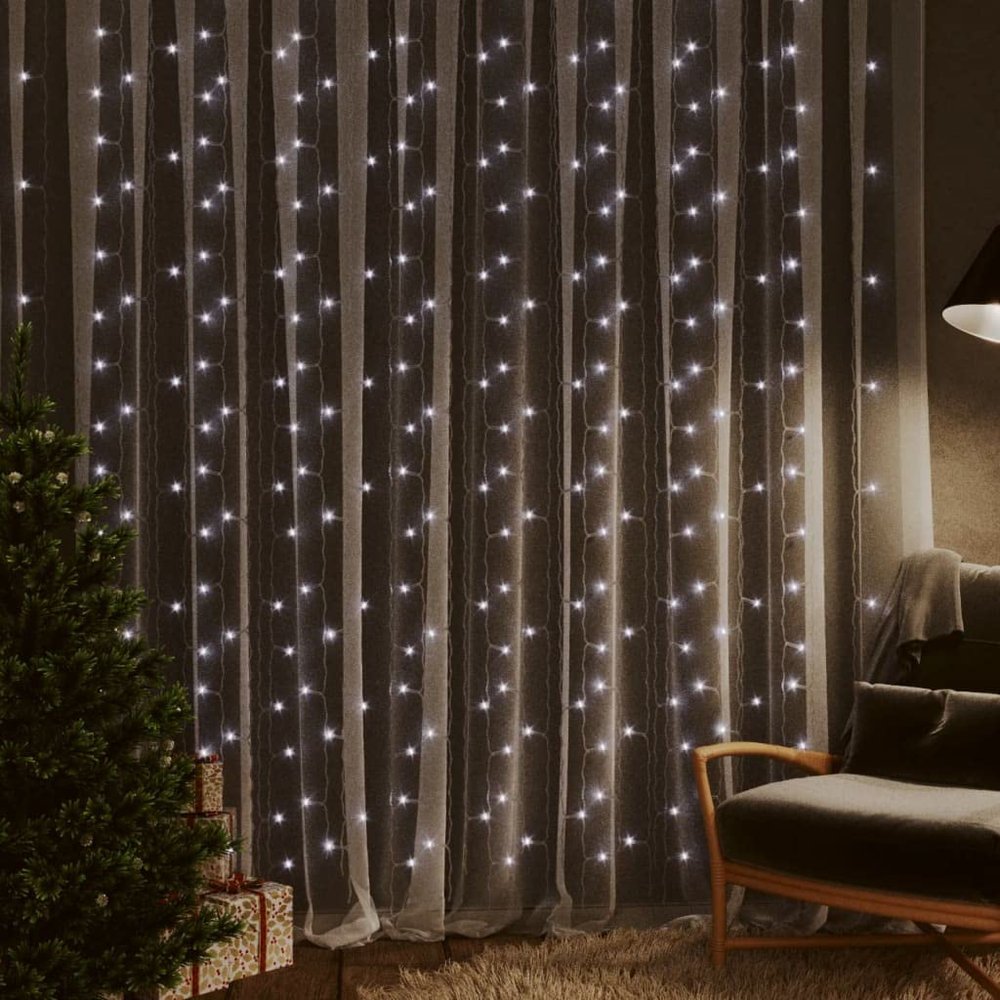 LED Curtain Fairy Lights,Holiday Decoration,Indoor and Outdoor Christmas Decoration,Party Decoration,for Wedding,Party,Holiday,9.8'x9.8' 300 LED Cold White 8 Function