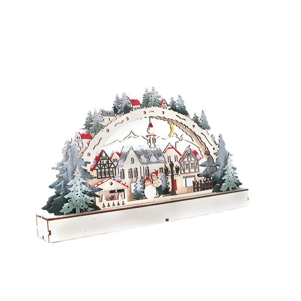 Qabinvoe Christmas Wooden Decorations LED Lighting Christmas Village Shopping Mall Window Decoration Creative 38 * 5 * 21.5Cm,M