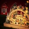 Qabinvoe Christmas Wooden Decorations LED Lighting Christmas Village Shopping Mall Window Decoration Creative 38 * 5 * 21.5Cm,M view 3