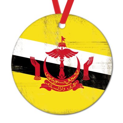Brunei Round Ceramic Christmas Ornaments Brunei Flag Ornament for Christmas Tree Decor National Flag Country Souvenir City Gift Christmas Decorations Housewarming